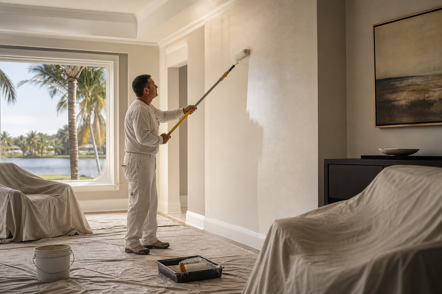 Residential interior painter at work
